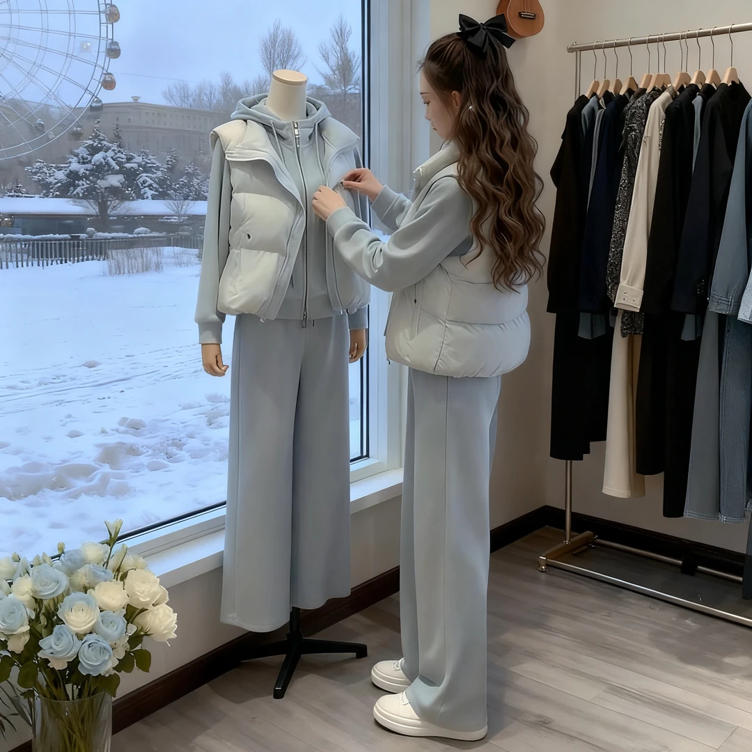 波伺登联名断码2025巨好看冬装套装时尚气质棉服马甲拉链宽松上衣