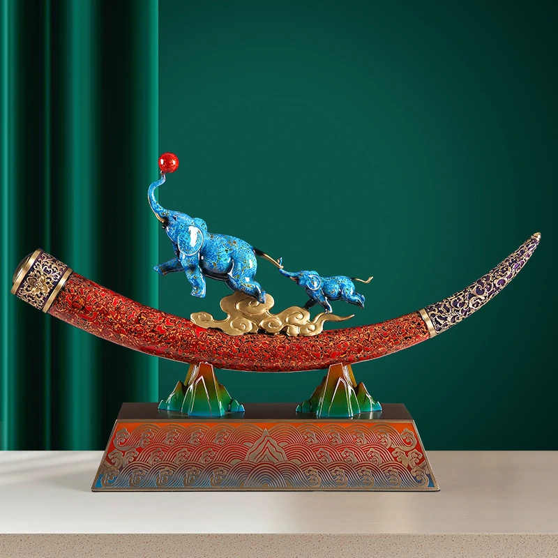 吉象如意全铜象牙摆件家居玄关办公室装饰品鹿鹿生财开业乔迁礼物