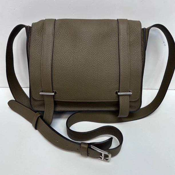 99新 Hermes/爱马仕 灰绿色全皮斜挎包1532