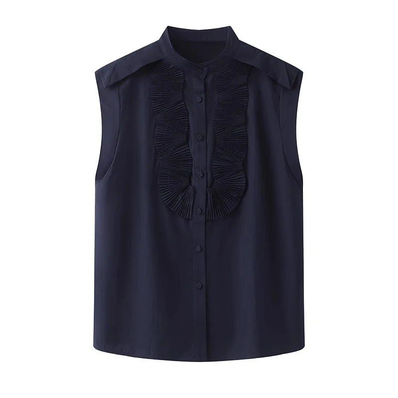 @25艾家夏季新款时尚百搭无袖木耳边禅山显瘦上衣女-50435001