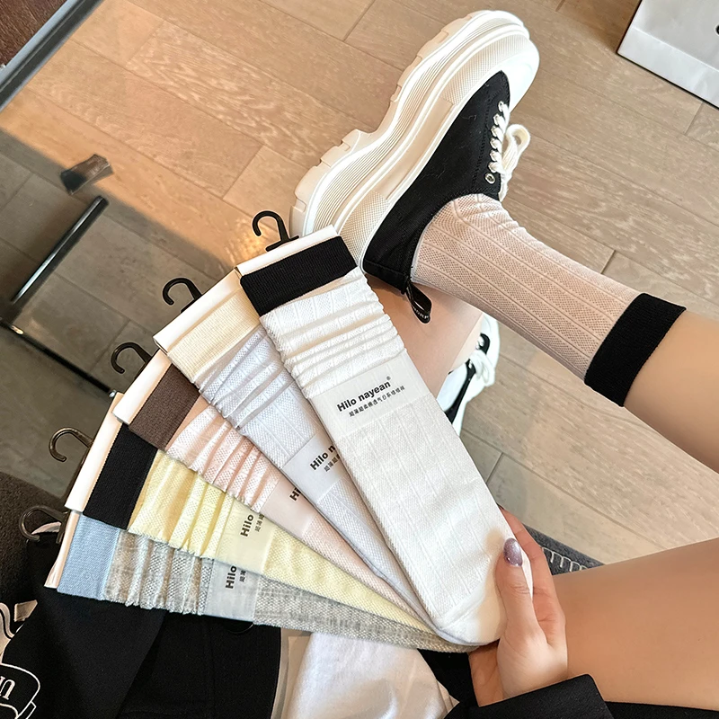 袜子女夏季薄款中筒袜潮流网红女款网眼无骨袜棉袜透气春夏季长袜