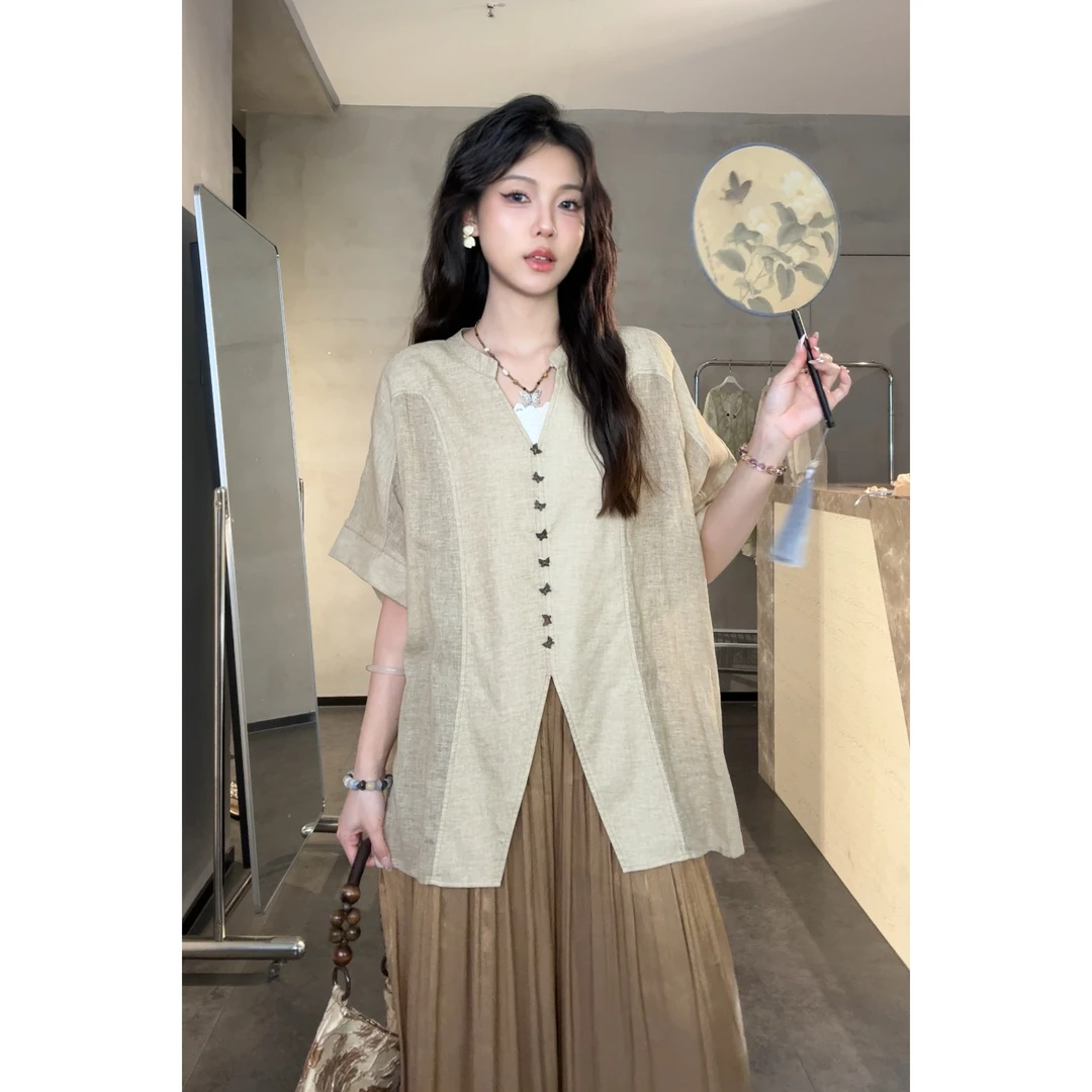 7月旻旻【春知晓】夏季新款开叉显高设计感衬衫女（20514）