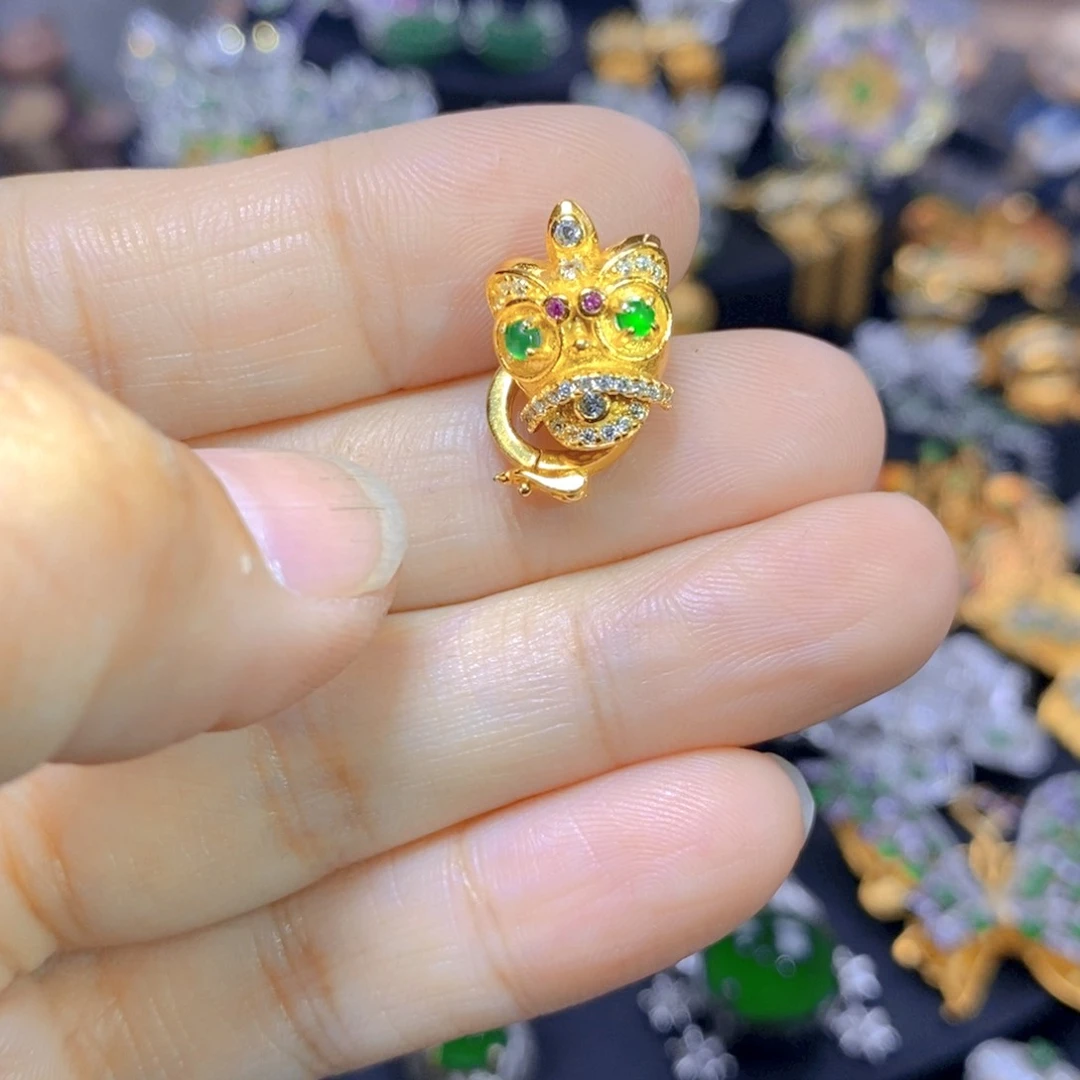 翡翠耳钉银S925镶嵌天然翡翠