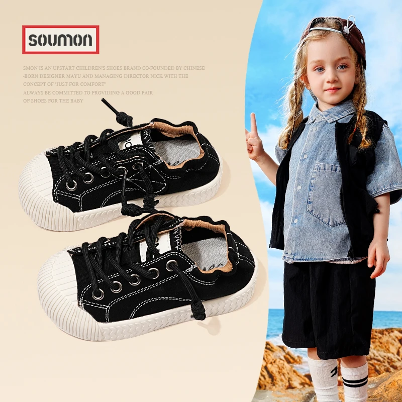 特价SMON儿童帆布鞋女童2025新款春秋季休闲板鞋女宝宝软底防滑饼
