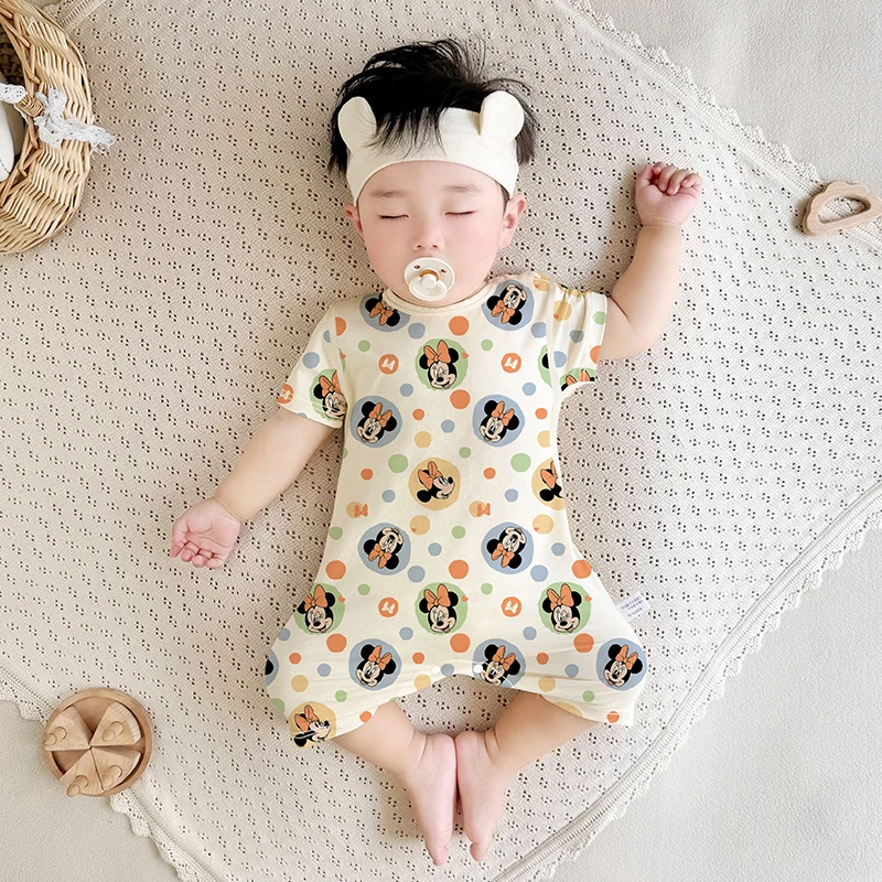 迪士尼夏季新生婴儿短袖连体衣薄款男女宝宝无骨衣服夏装哈衣爬服