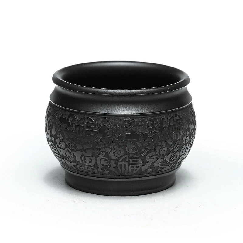 宜兴原矿紫砂石黄百福主人杯手工刻绘茶具150cc