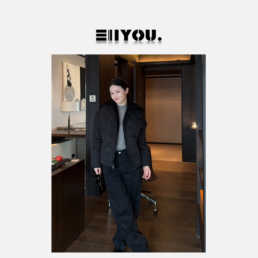 【ENYOU定制】冬装上新 黑色菱格两穿棉服