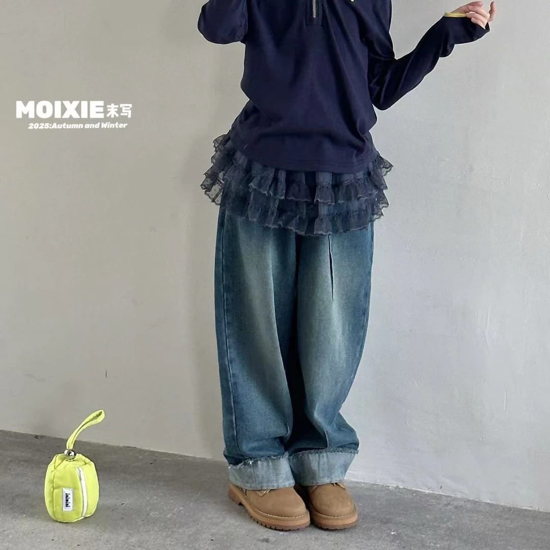 3013童装卷边弯刀牛仔裤