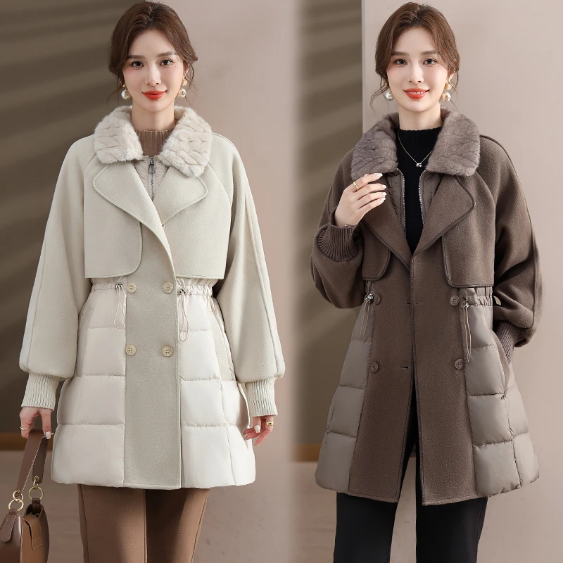 时尚妈妈冬装羽绒服2025新款毛呢外套中老年人女保暖棉衣秋冬棉袄