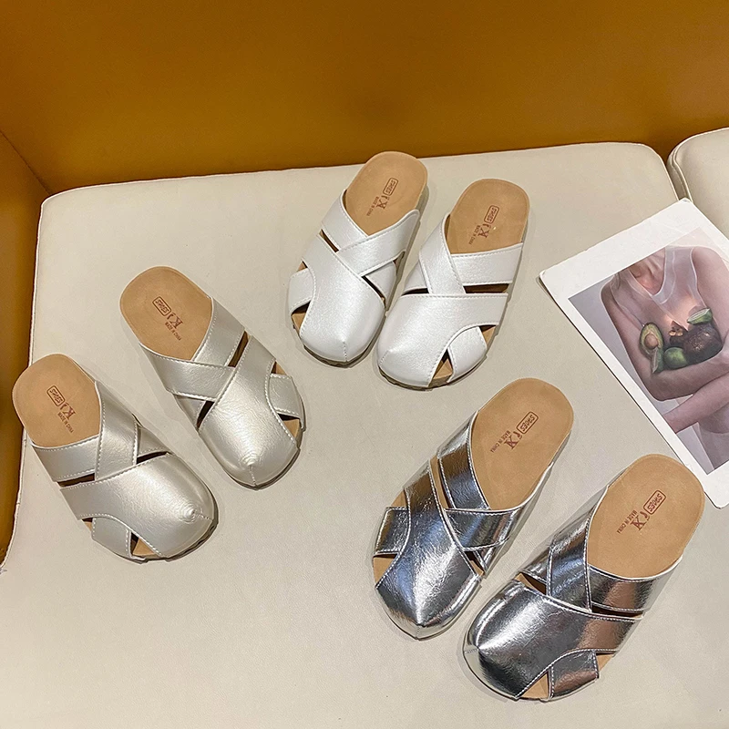 【+1】包头拖鞋女2025超火外穿夏季镂空凉拖编织半拖超舒服罗马拖鞋