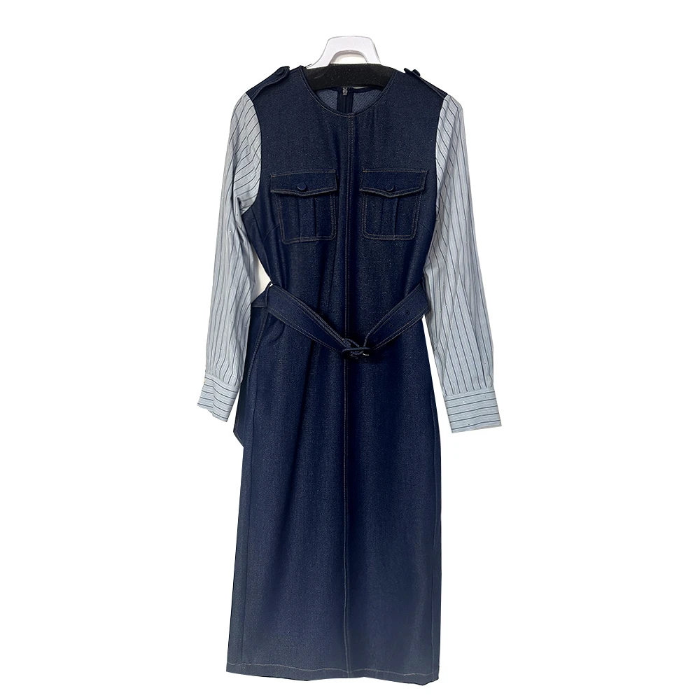 设计感港风复古双口袋无袖背心裙宽松洋气小个子牛仔连衣裙 HL021