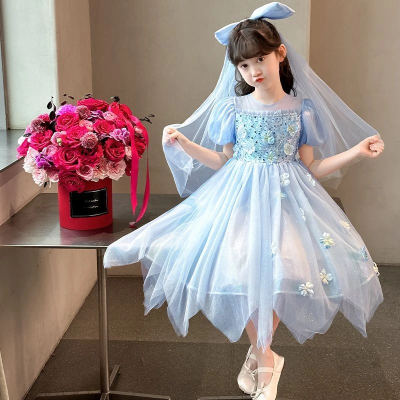 女童连衣裙2025夏装新款儿童夏季裙子洋气纱裙小女孩蓬蓬纱公主裙