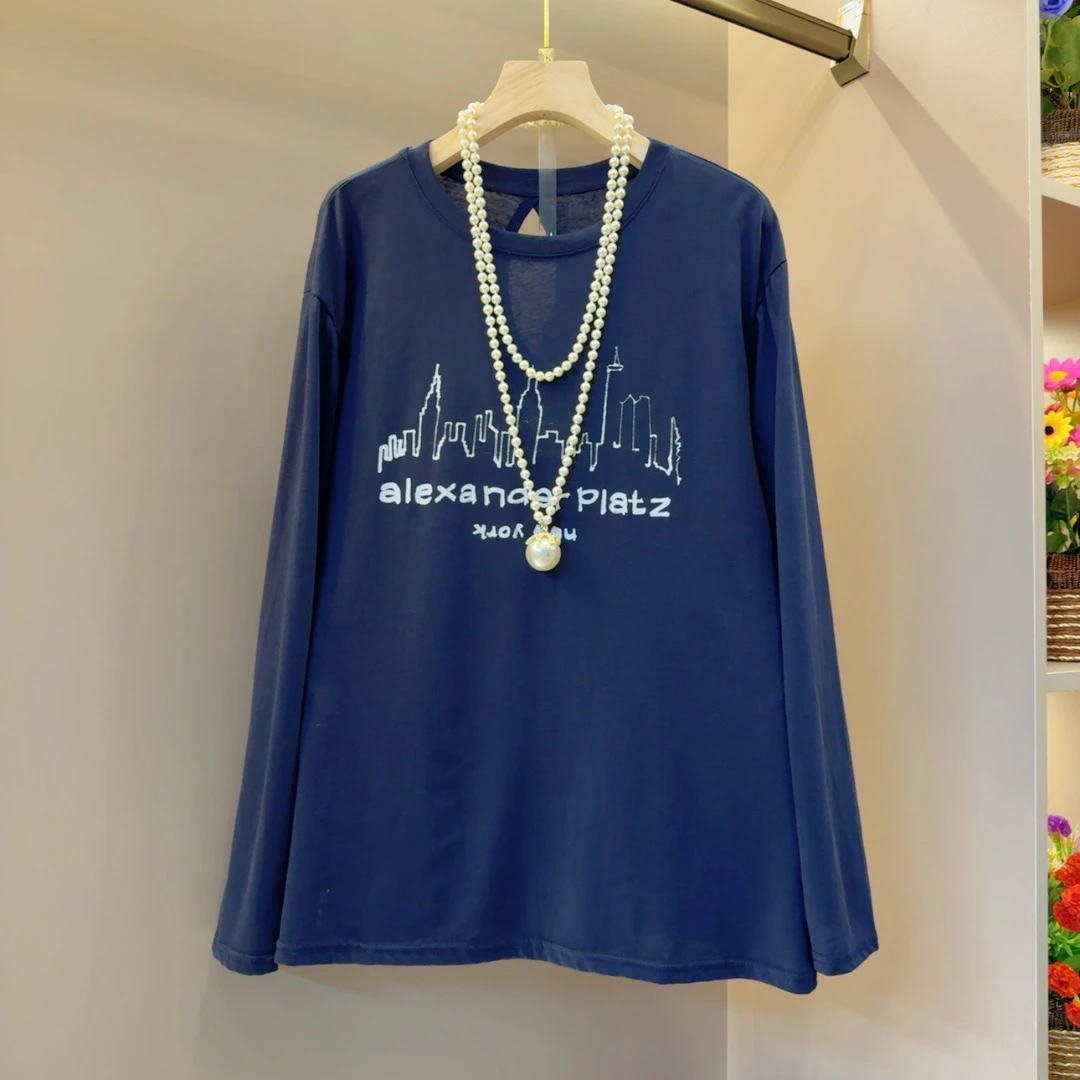 韩系简约字母小众设计感时髦T恤衣长68左右气质