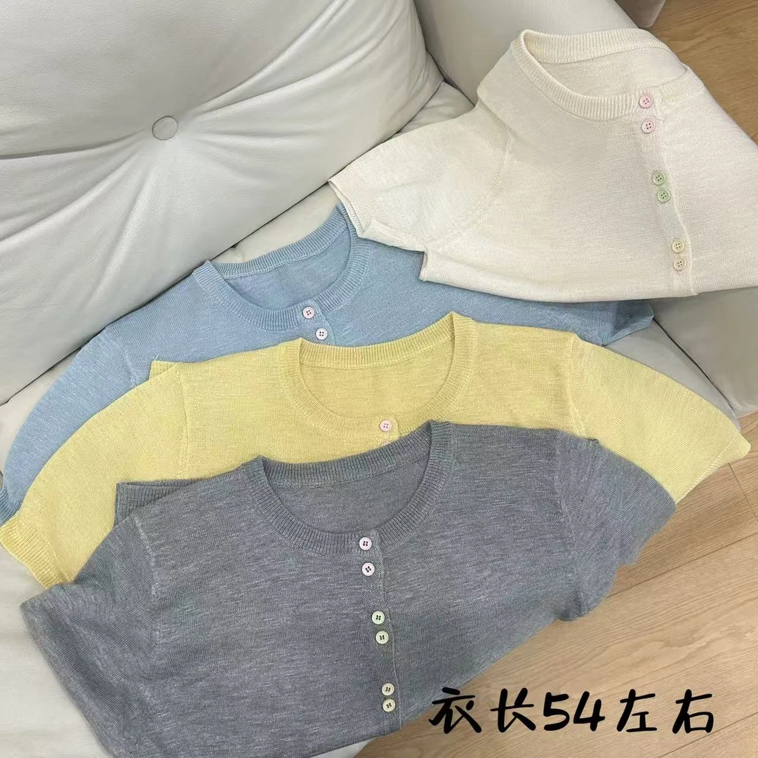 【志玲家】优选99008款圆领彩色双扣冰麻系扣开衫