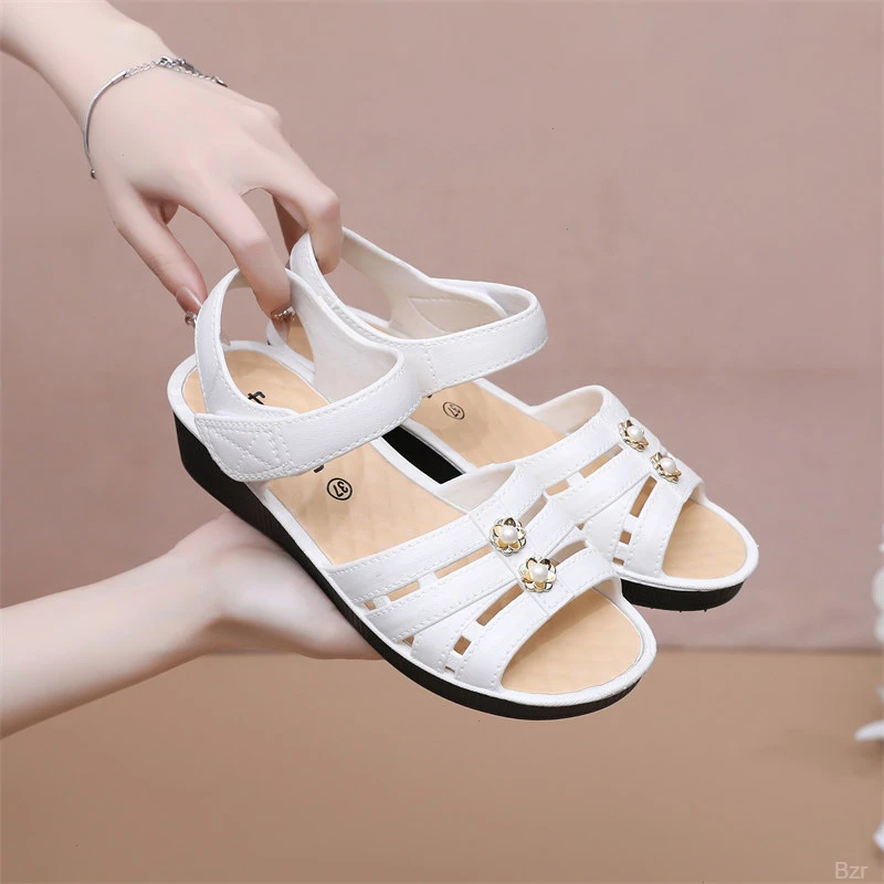 凉鞋中跟纯色注压低帮休闲凉鞋软底鞋拖鞋耐穿妈妈舒适时尚凉拖鞋