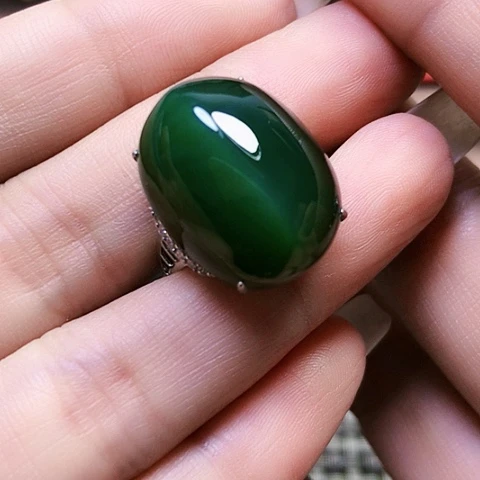 和田玉戒指银S925镶嵌