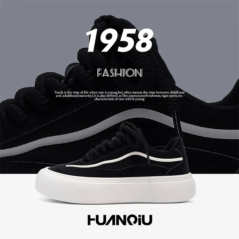 环球厚底板鞋男款2025夏季新款男士经典黑色男鞋时尚百搭休闲潮鞋