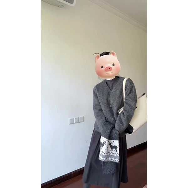 法式纯色圆领毛呢外套女秋冬洋气时尚百搭呢子上衣裙子时尚套装女