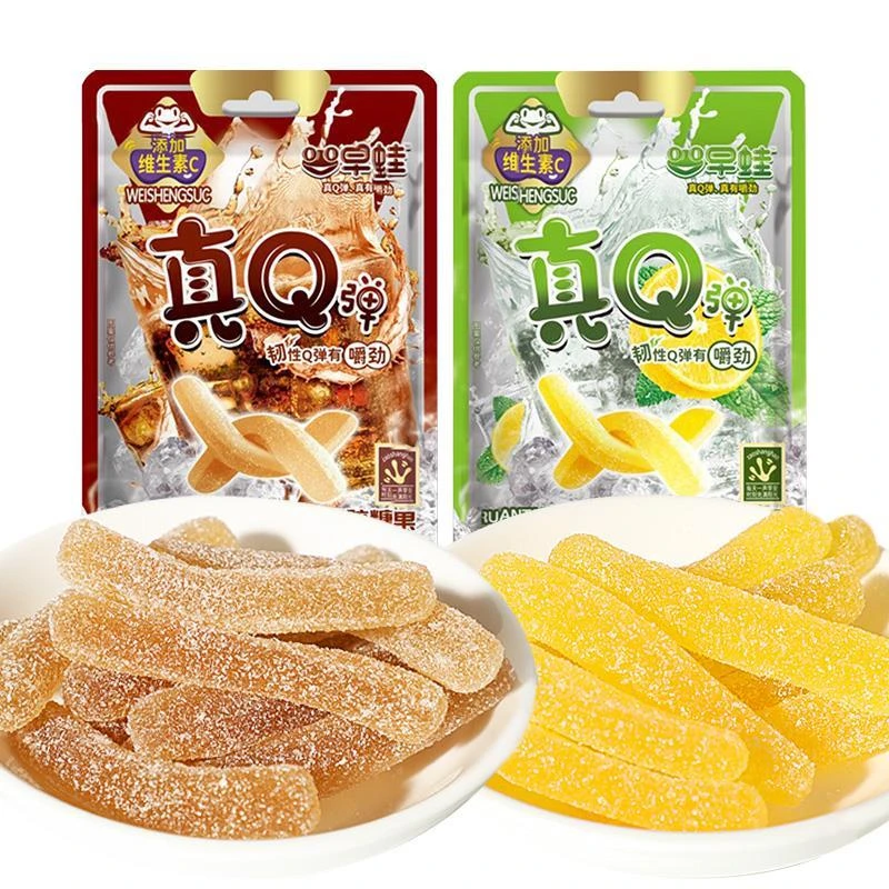 早蛙软糖真Q弹酸砂糖长条橡皮糖可乐味柠檬汽水糖果零食休闲食品