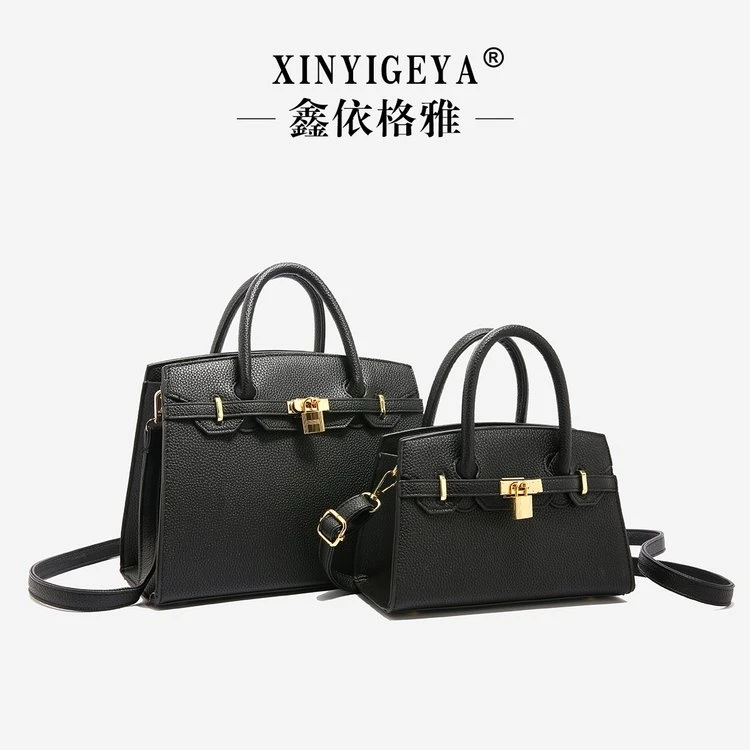 【邱子家】时尚单肩拉链包手提包托特包627黑色百搭气质肩包千金