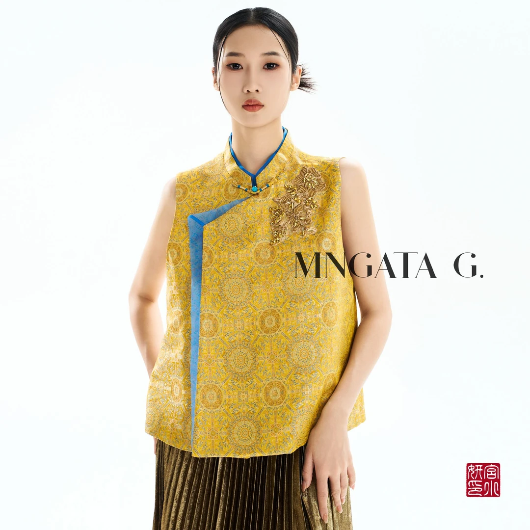 MNGATA G.宫小妍【宋锦·金八达】桑蚕丝夏日新中式马甲5033065