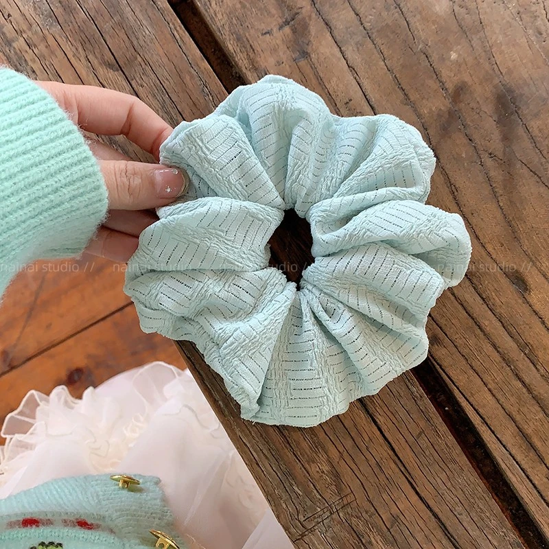 薄荷曼波大肠发圈~柔少女心蓝色低丸子头盘发头绳发绳新款