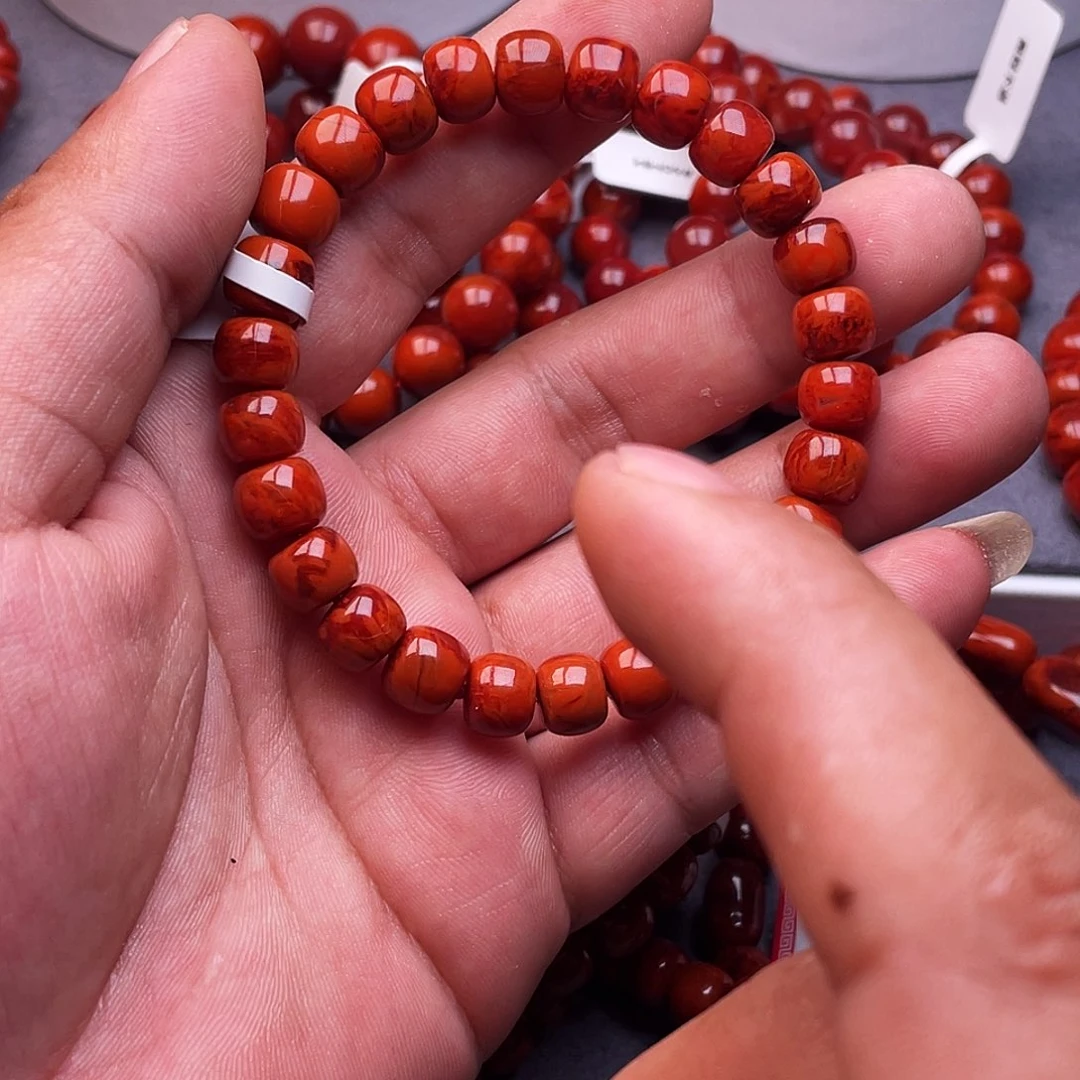 南红玛瑙未镶嵌三通南红瓦西9 mm老形手串