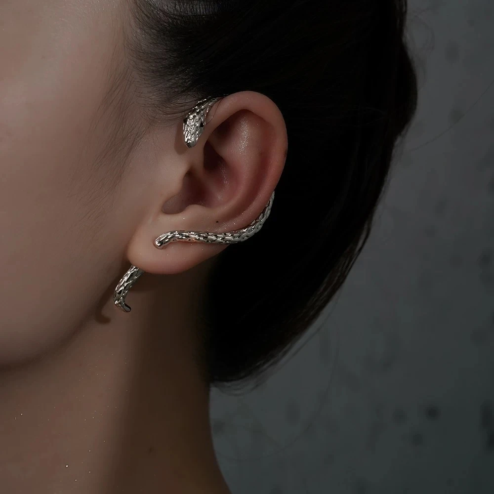 钛钢耳饰 MEINIAN/创意蛇形耳饰女生设计感缠绕耳挂欧美朋克夸张