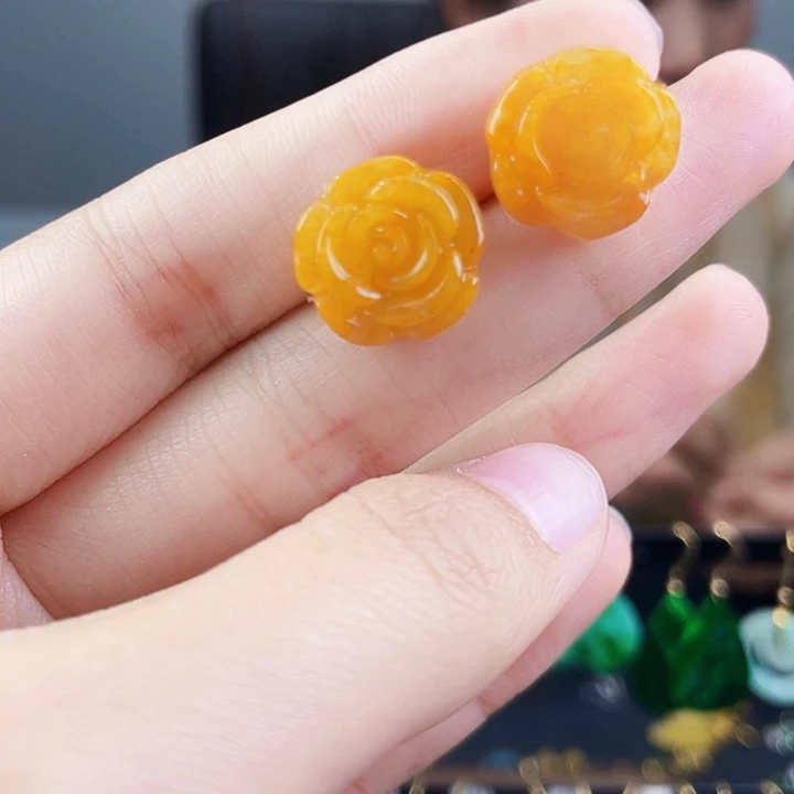 翡翠耳饰银S925镶嵌饰品