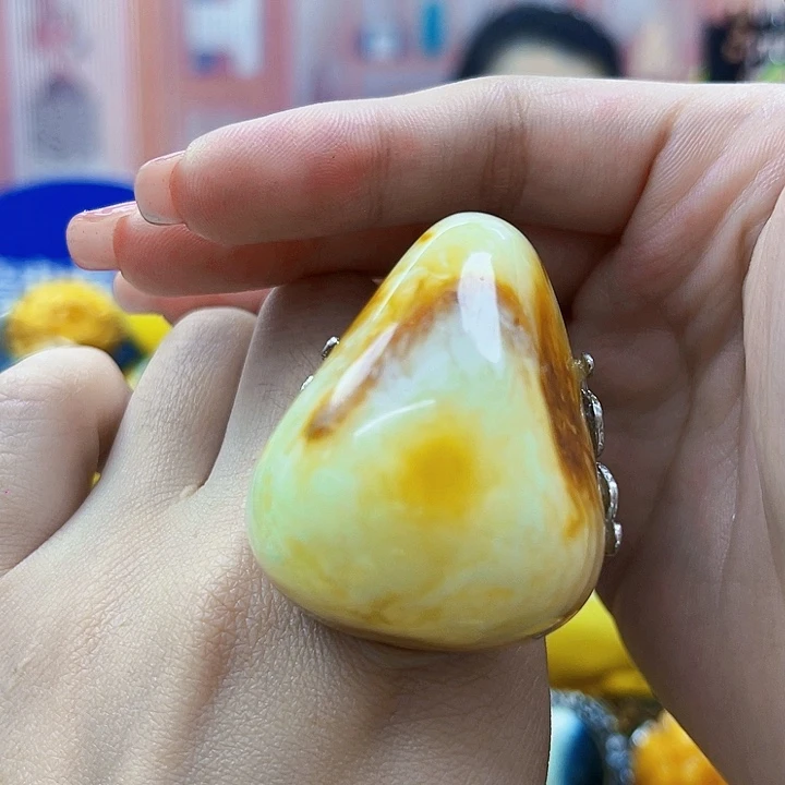 琥珀银S925镶嵌颈饰戒指