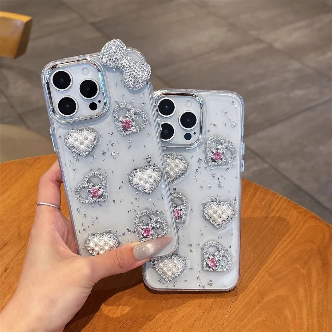 高级感水钻爱心适用苹果/华为/荣耀/oppo/vivo/小米手机壳珍珠女
