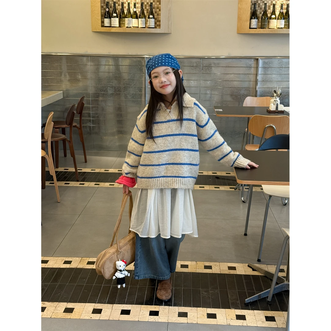 精选-91076-TBB花与寻童装女童毛衣2025秋季新款韩版百搭条纹儿童