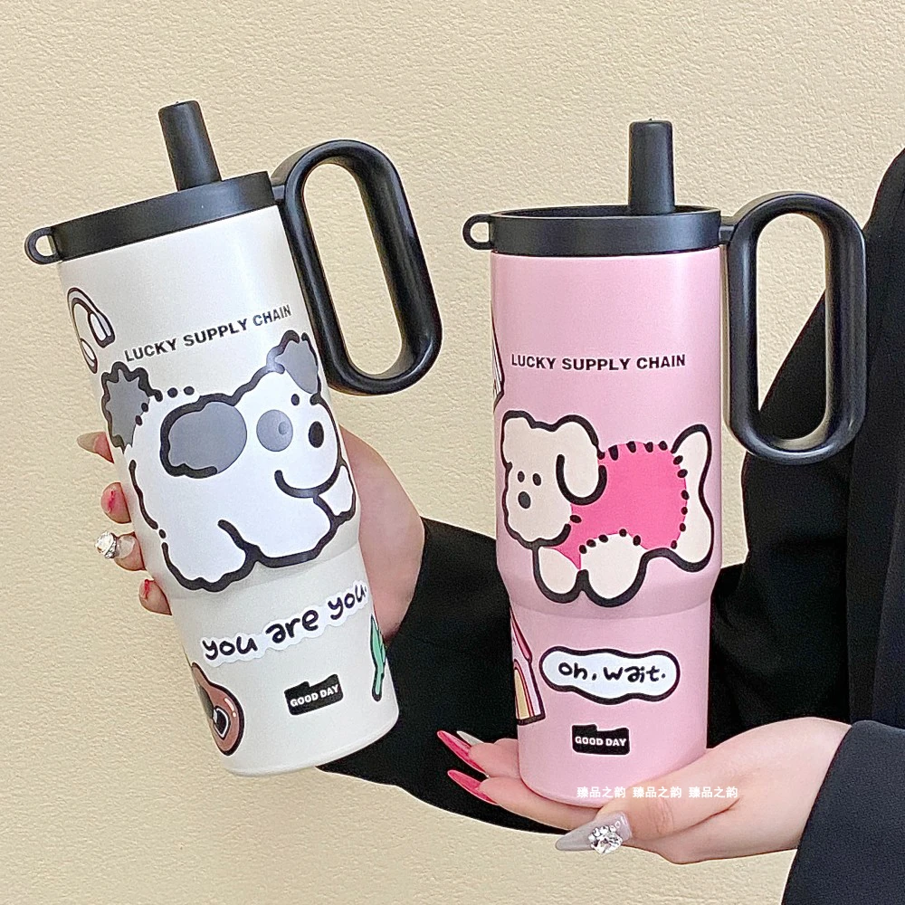 2025轻奢风过滤好简约风保温杯保冷杯喝水杯学生吸管杯水壶少女心