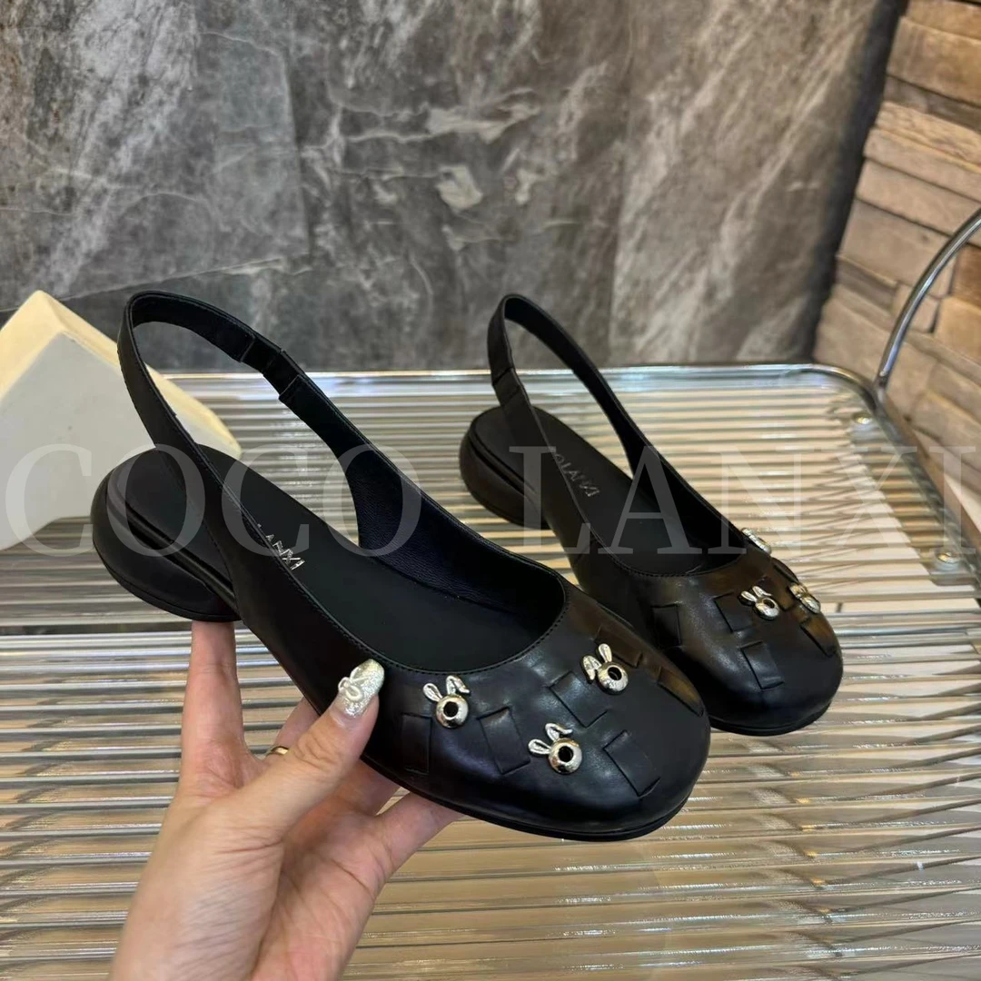 【沐风】气质优雅低跟跟鞋镂空黑色仙女风小单鞋24DX237LX