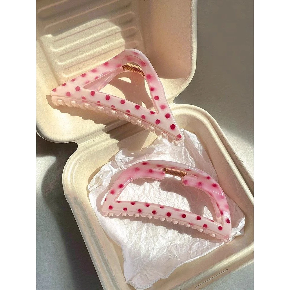 草莓甜心~夏季粉色波点大号发夹女发量多盘发抓夹高级感鲨鱼夹子