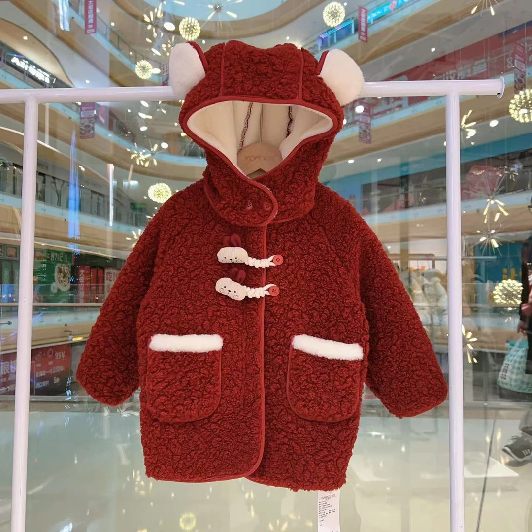 MOMOCO冬季新款女童甜美时尚红色公仔呢子衣75880126005