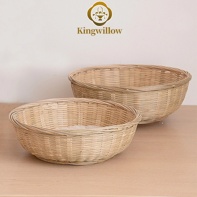 竹编收纳筐手工轻奢酒店家用保温餐厅圆形编篮手工编织筐蔬菜篮