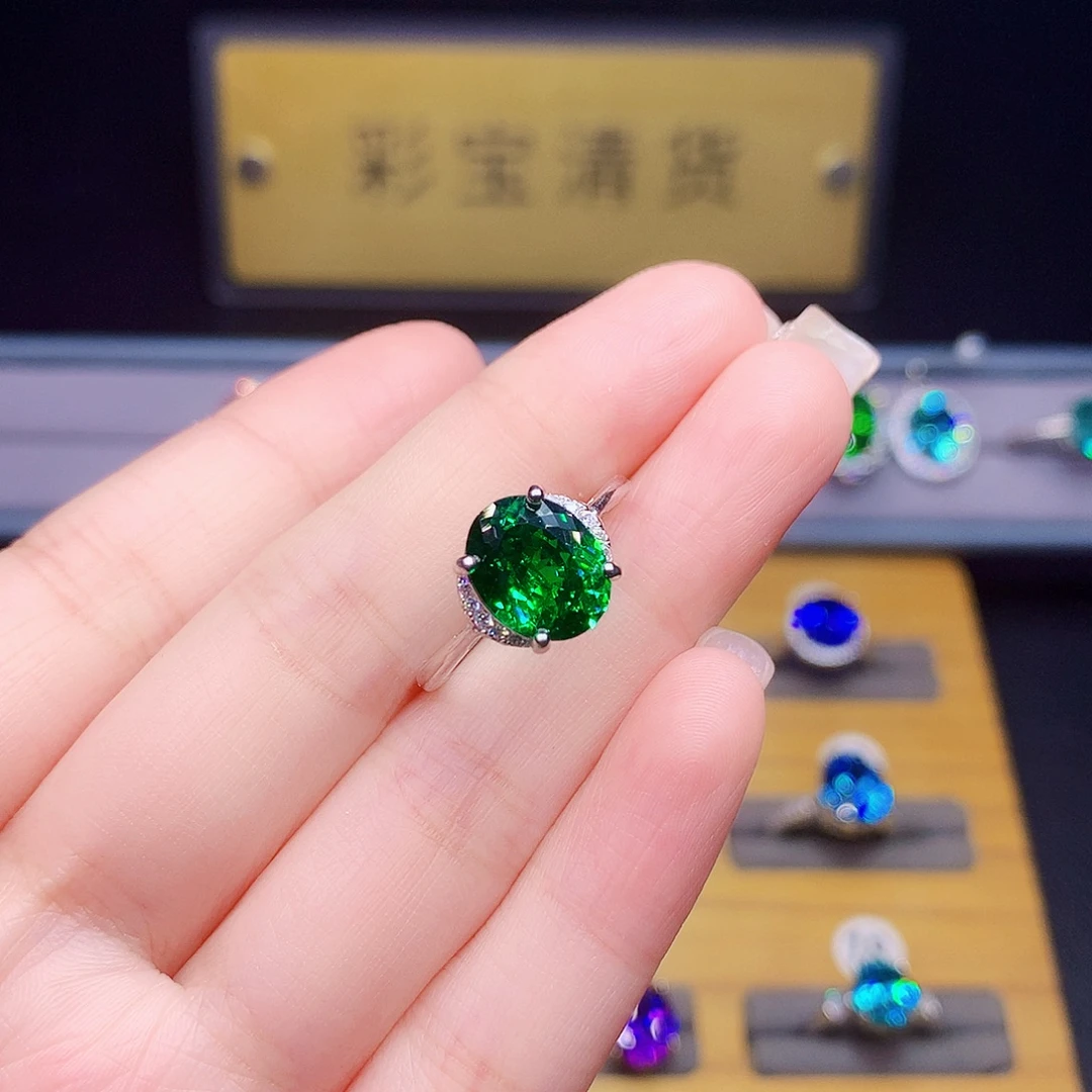 戒指银S925镶嵌绿色碧玺