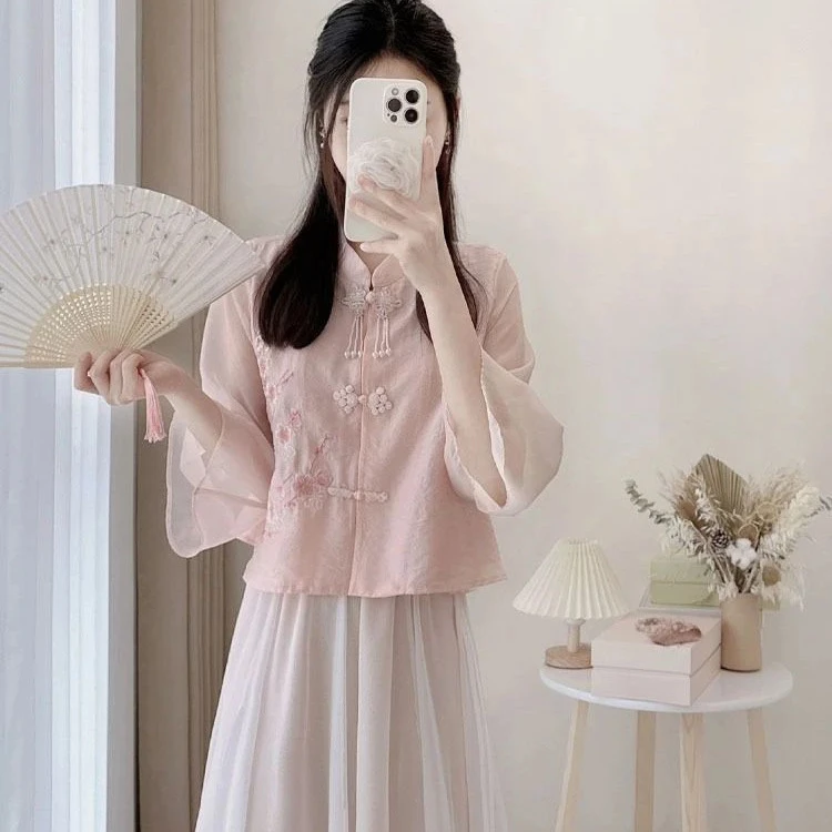 新中式国风唐装春夏新款中国风改良汉服女古风套装裙子民国风仙气