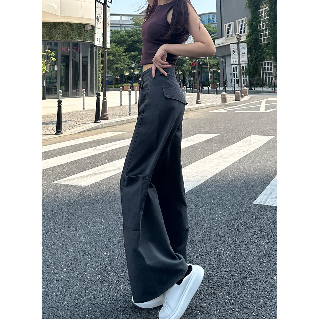 【现货24h+运费险】初秋美式复古阔腿牛仔工装裤女生显瘦百搭高腰