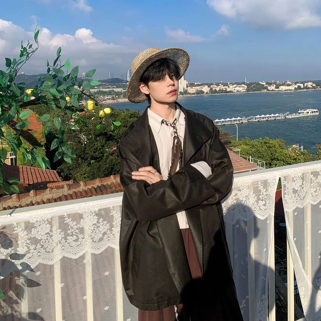 白口阳【塞纳河畔】复古褪色深咖啡色外套休闲宽松百搭上衣男X356