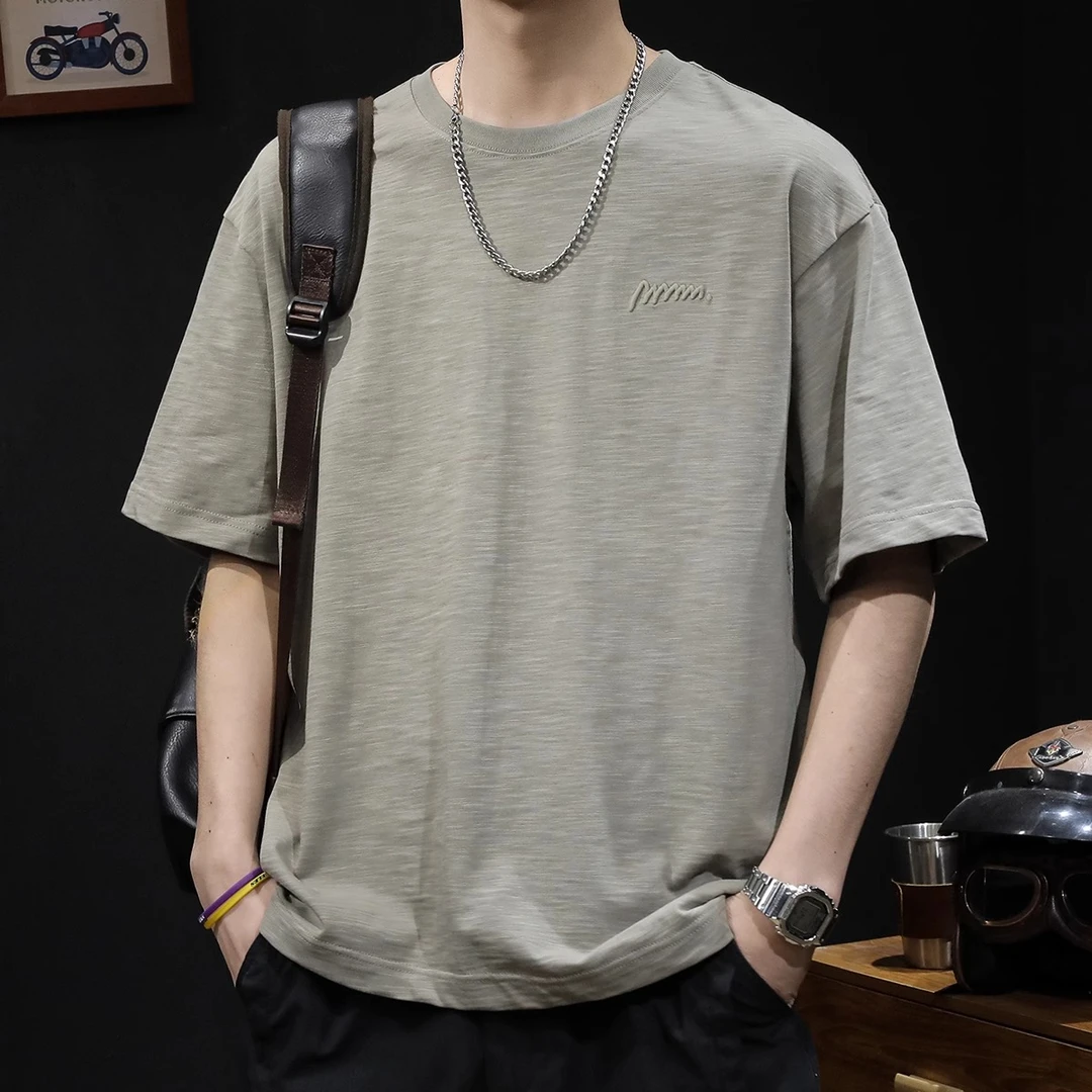 LEIGHZ/雷茨竹节棉短袖t恤男士新款夏季衣服半袖潮牌大码男装体恤