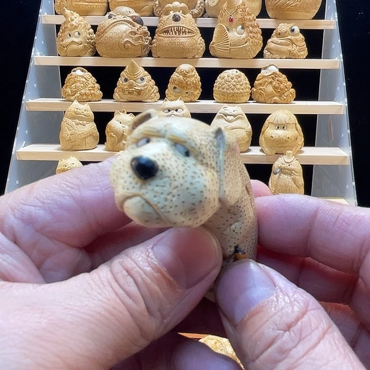 竹竹根雕细狗手把件