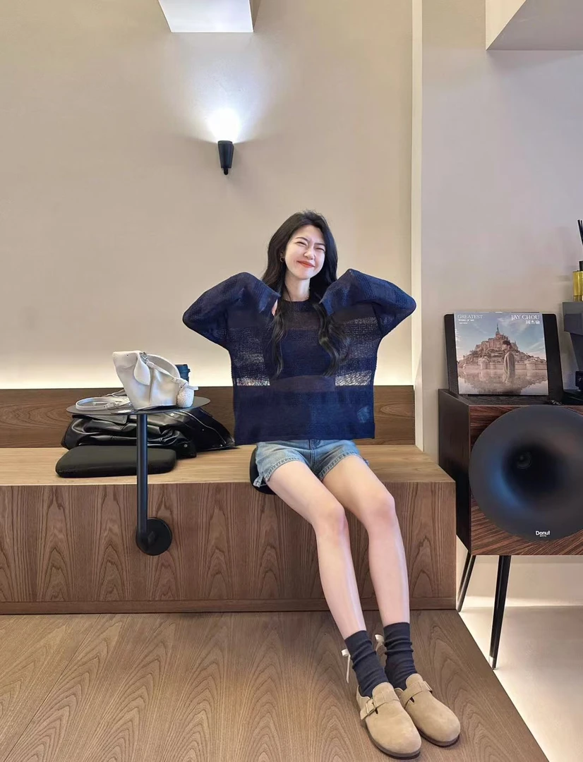 薄款冰丝针织衫女2025新款夏季宽松休闲防晒罩衫上衣百搭牛仔短裤