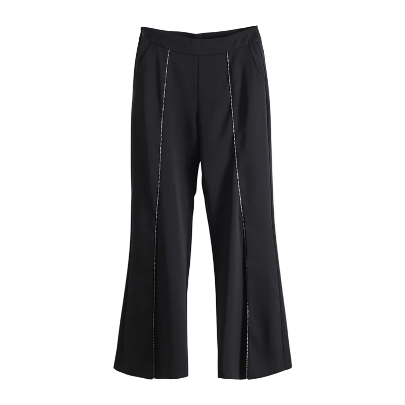 F4036-【郁】设计感高腰微喇裤休闲裤#XYX57K004