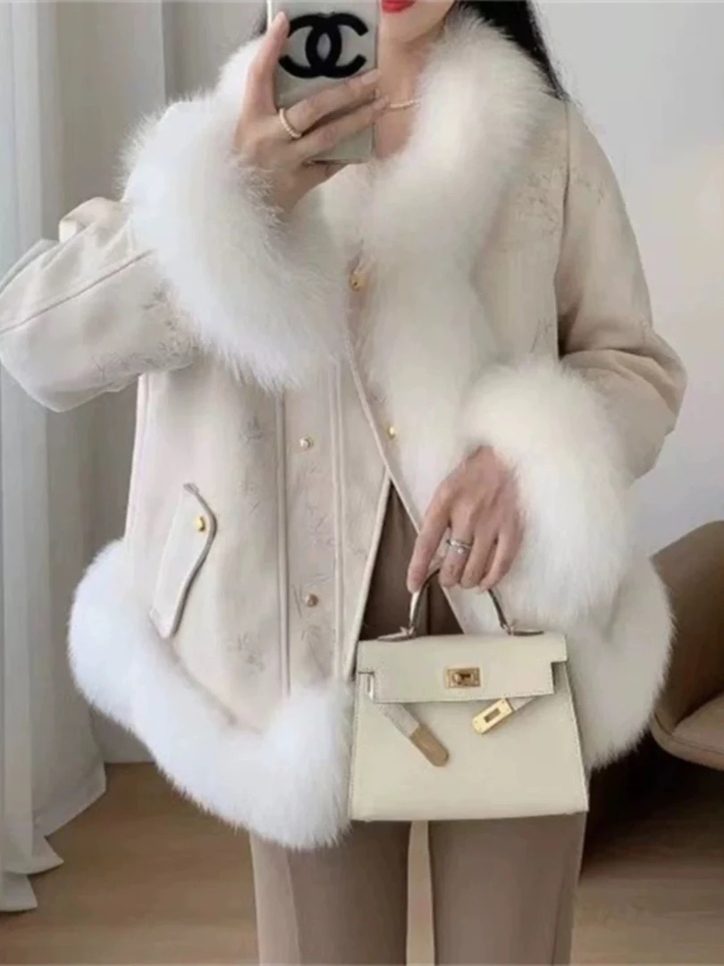 人造皮草 2024冬季新款新中式短款麂皮绒国风羽绒皮草外套女