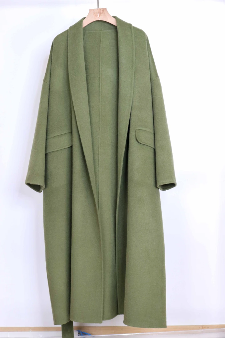 【竹韵】韩版时尚百搭双面羊绒长款加厚长款气质休闲毛呢大衣外套