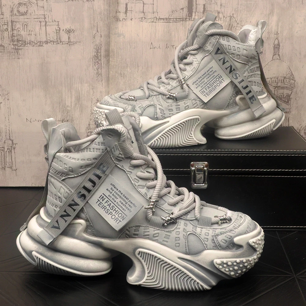 男款复古做旧高帮鞋2025秋冬新款厚底增高男鞋潮牌超火百搭老爹鞋