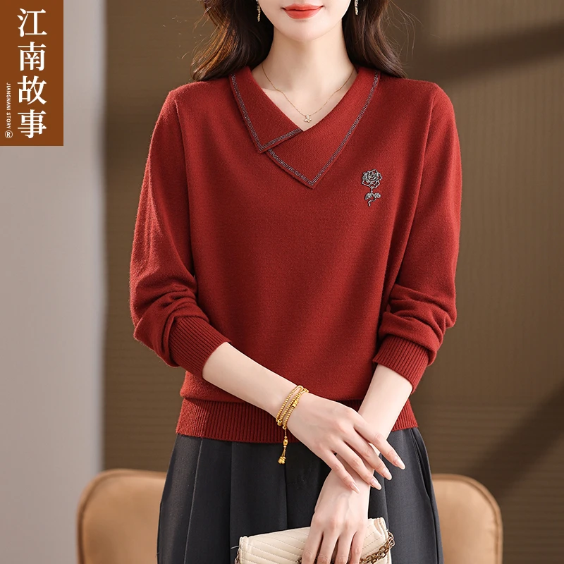 2025秋冬季妈妈装毛针织衫大码纯色毛衣中老年女宽松