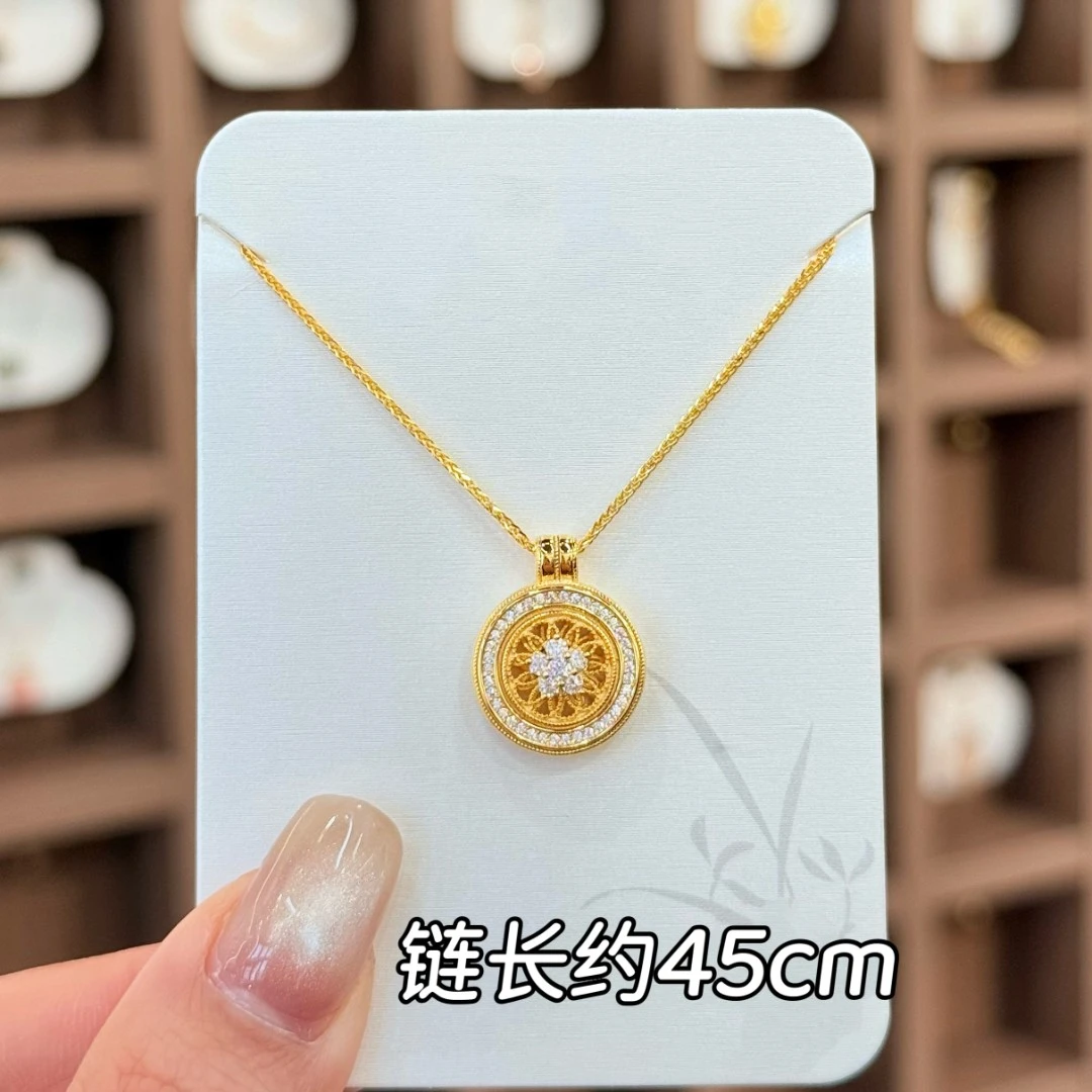 坠链均925银莫桑石 XL-392新中式国风轻奢金色八宝罗盘莫桑石项链